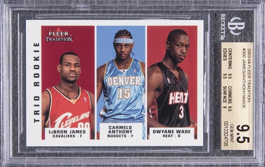 2003-04 Fleer Tradition #300 LeBron James, Carmelo Anthony and Dwyane Wade Trio Rookie Card – BGS GEM MINT 9.5